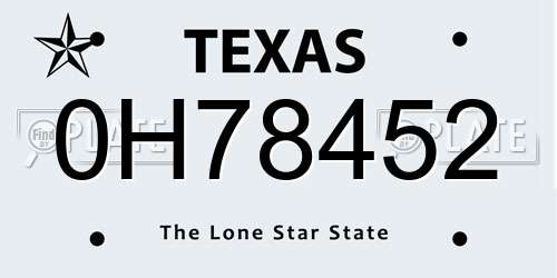 0H78452 Texas License Plate
