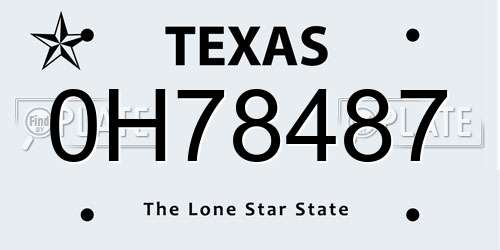 0H78487 Texas License Plate