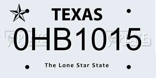 0HB1015 Texas License Plate