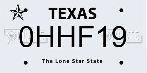 0HHF19 Texas License Plate