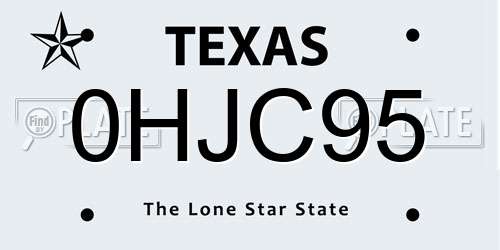 0HJC95 Texas License Plate