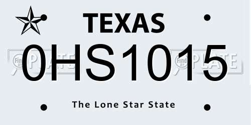 0HS1015 Texas License Plate