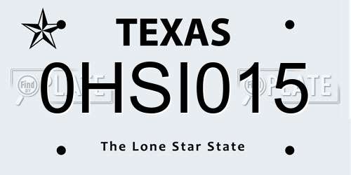 0HSI015 Texas License Plate
