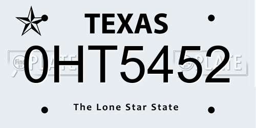 0HT5452 Texas License Plate