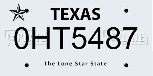 0HT5487 Texas License Plate