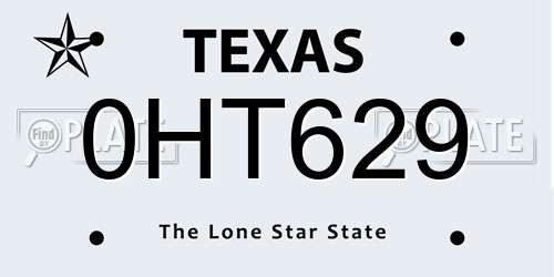 0HT629 Texas License Plate