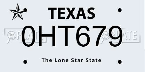 0HT679 Texas License Plate
