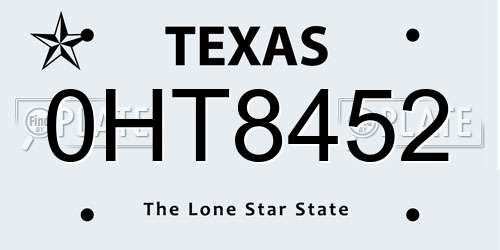 0HT8452 Texas License Plate