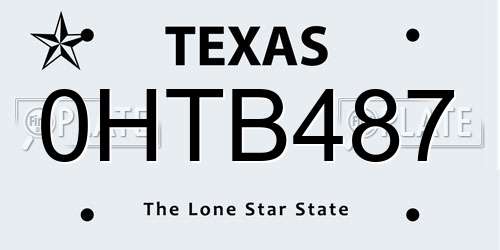 0HTB487 Texas License Plate