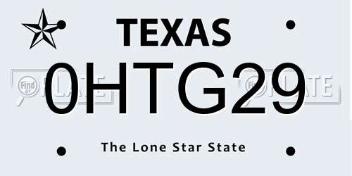 0HTG29 Texas License Plate