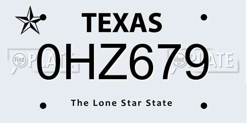0HZ679 Texas License Plate