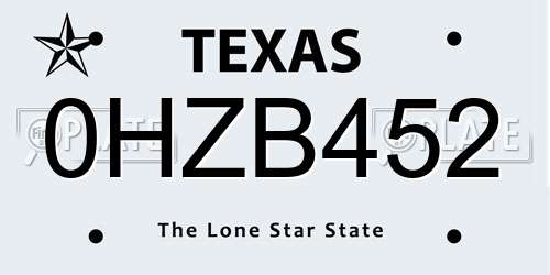 0HZB452 Texas License Plate