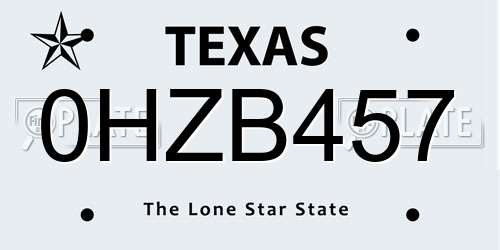 0HZB457 Texas License Plate