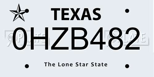0HZB482 Texas License Plate