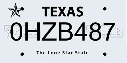0HZB487 Texas License Plate