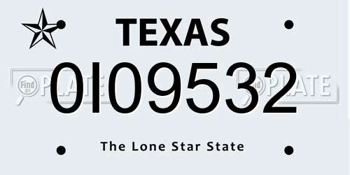 0I09532 Texas License Plate