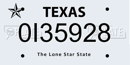 0I35928 Texas License Plate