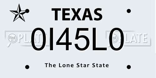 0I45L0 Texas License Plate