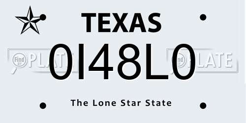 0I48L0 Texas License Plate