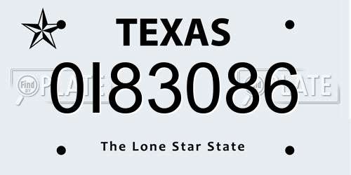 0I83086 Texas License Plate