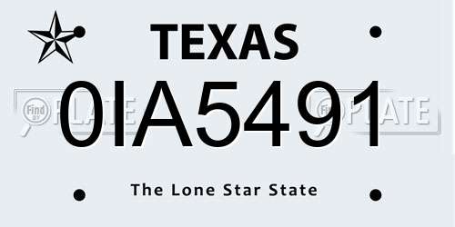 0IA5491 Texas License Plate
