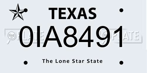 0IA8491 Texas License Plate