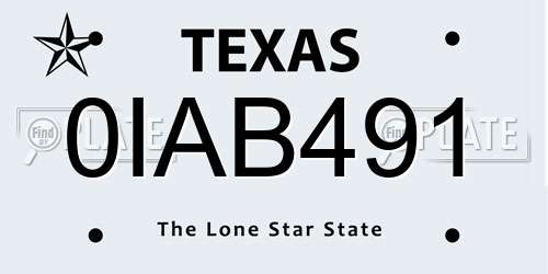 0IAB491 Texas License Plate