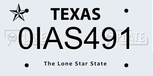 0IAS491 Texas License Plate