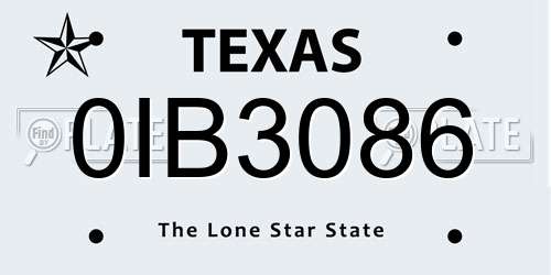 0IB3086 Texas License Plate