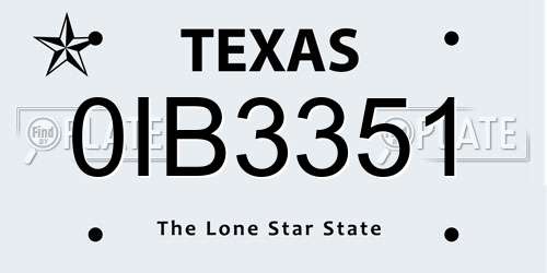 0IB3351 Texas License Plate