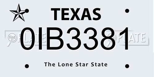 0IB3381 Texas License Plate