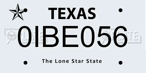 0IBE056 Texas License Plate