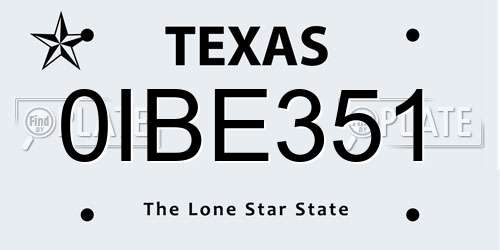 0IBE351 Texas License Plate