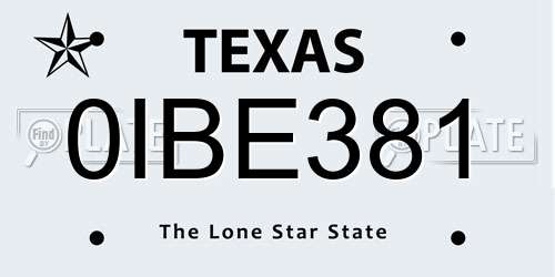 0IBE381 Texas License Plate