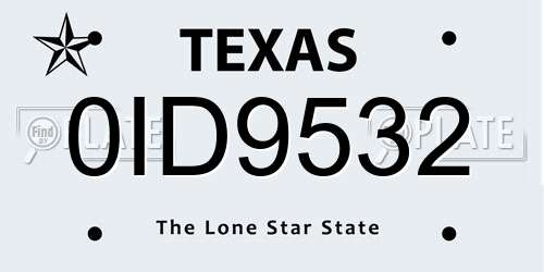 0ID9532 Texas License Plate