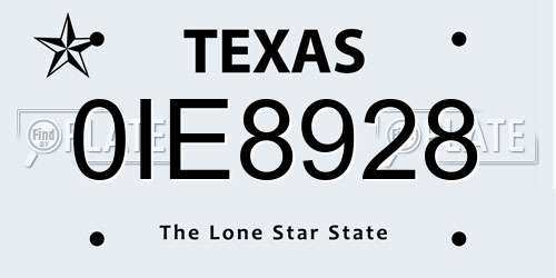 0IE8928 Texas License Plate
