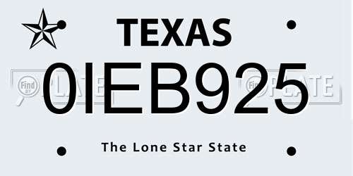 0IEB925 Texas License Plate