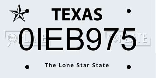 0IEB975 Texas License Plate