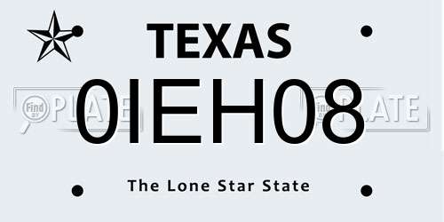 0IEH08 Texas License Plate