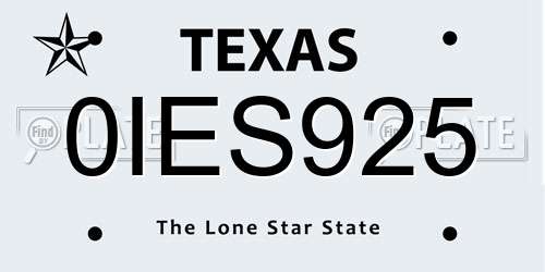 0IES925 Texas License Plate