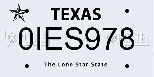0IES978 Texas License Plate