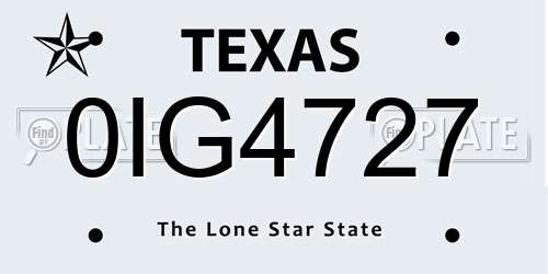 0IG4727 Texas License Plate