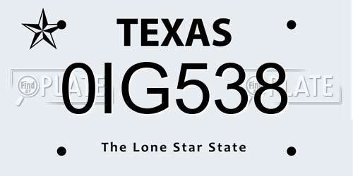 0IG538 Texas License Plate
