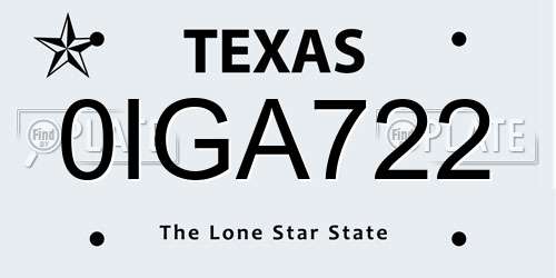 0IGA722 Texas License Plate