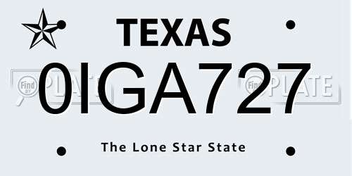 0IGA727 Texas License Plate