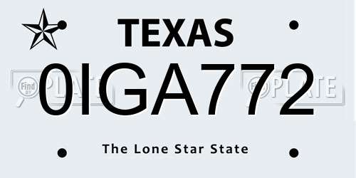 0IGA772 Texas License Plate