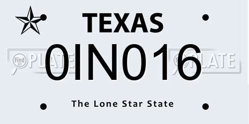 0IN016 Texas License Plate