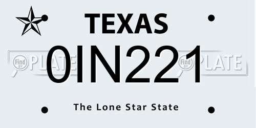0IN221 Texas License Plate