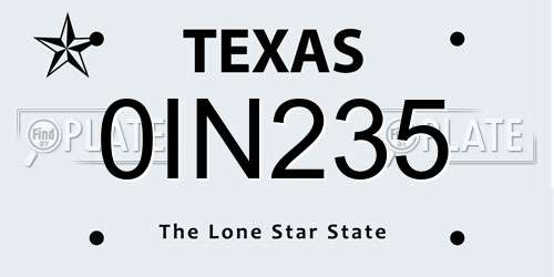 0IN235 Texas License Plate