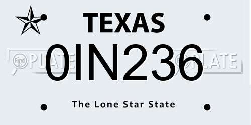 0IN236 Texas License Plate